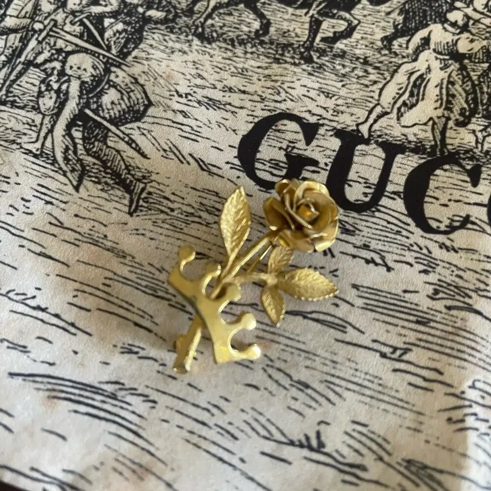 Gold Rose and Crown Brooch